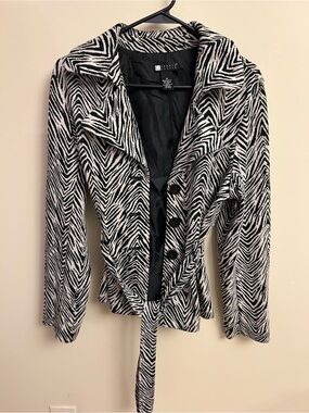 Carole Little Black & White Zebra-Print Belted Jacket